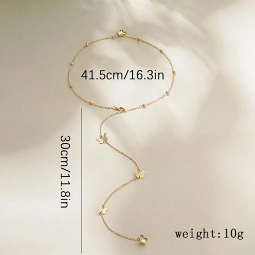 Body Chain Jewelry for Women Rhinestone Back Chain Necklace for Backless Dress Backdrop Chain Necklaces for Women - color: Butterfly