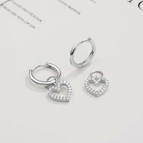 DAILY VIBES Cute Butterfly Star Cross Heart CZ Dangle Earrings for Women | 925 Sterling Silver Post, 14K Gold or Silver Plated, Mini Cubic Zirconia Dainty Drop, Cartilage Small Huggie Hoop Earrings - color: Silver Heart CZ