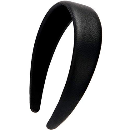 LONEEDY 1.7 Inch Leather Hard Headband Wide Padded Headband Hairband for Women (Black) - color: Black