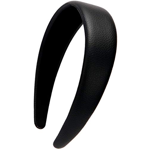 LONEEDY 1.7 Inch Leather Hard Headband Wide Padded Headband Hairband for Women (Black) - color: Black