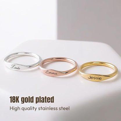 Custom Ring for Women 925 Sterling Silver Name Rings Personalized Initial Ring Engraved Stackable Letter Ring Christmas Birthday Gifts For Mom Grandma Sisters Girlfriend - color: Style 2-Silver