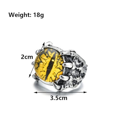 Rrdaily Gothic Punk Devil Evil Eye Rings, Open Adjustable Crystal Dragon Eagle Claw Locomotive Biker Ring for Men Party Gifts - color: Yellow