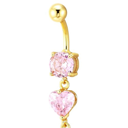 COOLSTEELANDBEYOND Steel Belly Chain Belly Button Ring Body Jewelry Piercing Navel Ring with Long Dangle Cubic Zirconia - color: G-Metal Color: Gold