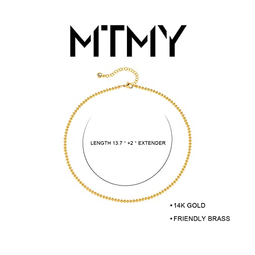 MTMY Beaded Necklaces for Women 14K Gold Plated Dainty Colorful Green/Rose Beaded Pearl Choker Necklace Delicate Boho Choker Necklace Jewelry Gift - style: Gold beaded