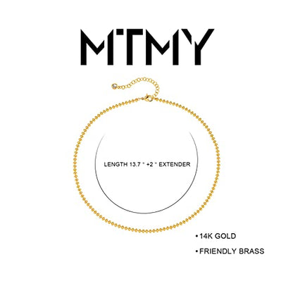 MTMY Beaded Necklaces for Women 14K Gold Plated Dainty Colorful Green/Rose Beaded Pearl Choker Necklace Delicate Boho Choker Necklace Jewelry Gift - style: Gold beaded