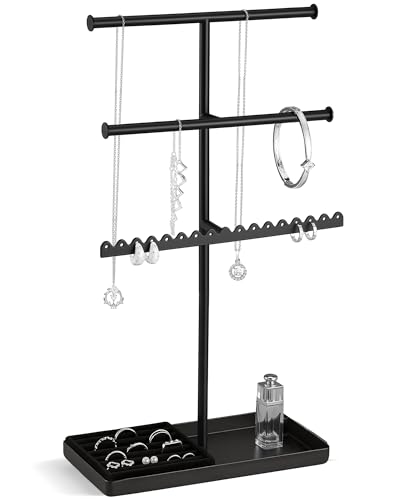 Lolalet 3-Tier Jewelry Organizer Stand, Metal Jewellery Holder, Dresser Display Rack for Necklace Earring Bracelets Rings, Gift for Women Girls -Black - color: Black, size: 3-Tier