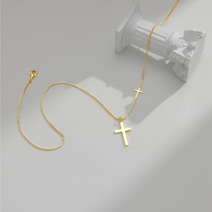 Poxtex Cross Necklace for Women Teen Girls, Dainty 14K Gold Silver Plated Cross Choker Jewelry Non Tarnish Waterproof Cute Simple Small Necklace Christian Baptism Religious Faith Jewelry Gifts - color: 06-Double Cross Necklace