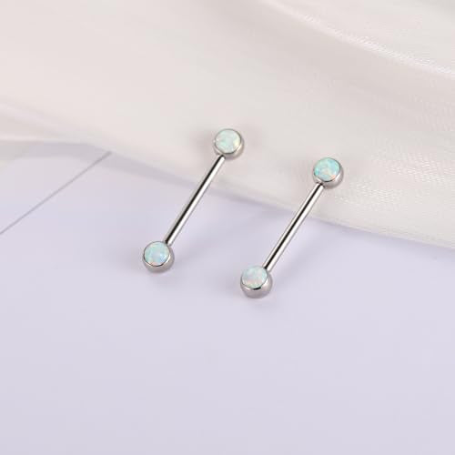 14G Nipple Rings Titanium Nipple Jewelry for Women Bridge Piercings | 1 Pair Nipple Bars,Hypoallergenic Nipple Barbells,Internally Threaded Nipple Piercings,Tongue Rings,Straight Barbells - color: Styele4:White Opal,Silver, size: 14G+1/2"(12mm)