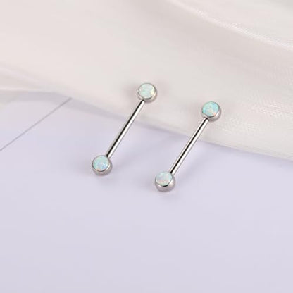 14G Nipple Rings Titanium Nipple Jewelry for Women Bridge Piercings | 1 Pair Nipple Bars,Hypoallergenic Nipple Barbells,Internally Threaded Nipple Piercings,Tongue Rings,Straight Barbells - color: Styele4:White Opal,Silver, size: 14G+5/8"(16mm)