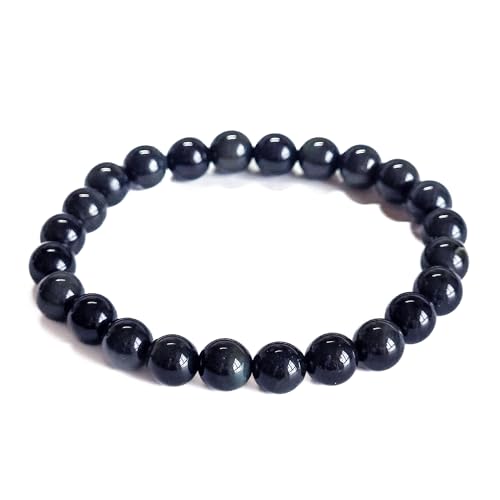 Silan's Natural Obsidian Bracelet with Lucky Card, Black Crystal Stretch Gift for Women, Elastic Adjustable Stone Jewelry - size: 8mm
