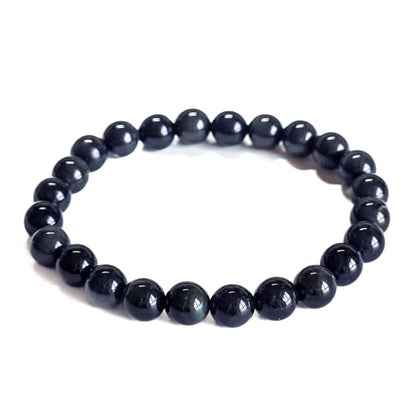 Silan's Natural Obsidian Bracelet with Lucky Card, Black Crystal Stretch Gift for Women, Elastic Adjustable Stone Jewelry - size: 8mm
