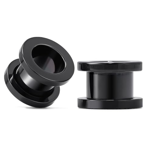 TBOSEN Precise Dimensions Stainless Steel Set Double|Single Flare Tunnel Screw Gauge Ear Expander Stretching Kit Piercing Mixed Size - color: Black-Screw Fit, size: 7mm