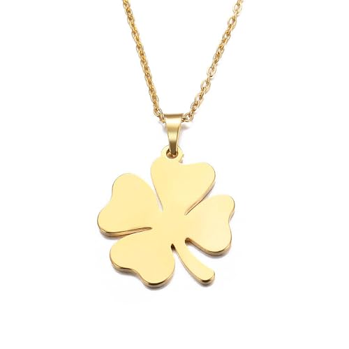 Elegant Stainless Steel Four Leaf Clover Necklace for Women – Gold Clover Pendant Necklace, Irish Shamrock Jewelry, Perfect Gold Clover Necklace for Women, 4 Leaf Clover Necklace, Lucky Charm Jewelry - color: Gold