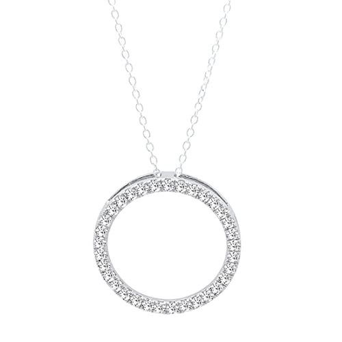 or Lab Grown White Diamond Circle Pendant | 1/4 Ctw | Round Cubic Zirconia | 18 inch Silver Chain | Women | 925 Sterling Silver - style: Cubic Zirconia