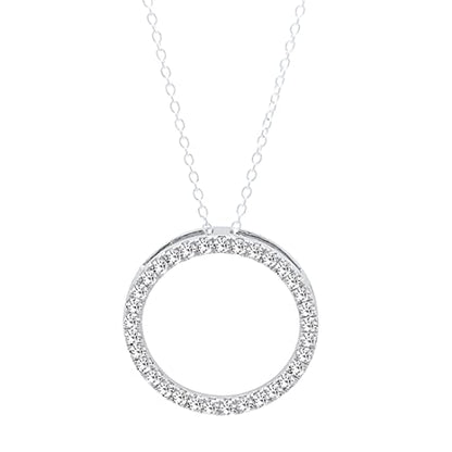 or Lab Grown White Diamond Circle Pendant | 1/4 Ctw | Round Cubic Zirconia | 18 inch Silver Chain | Women | 925 Sterling Silver - style: Cubic Zirconia