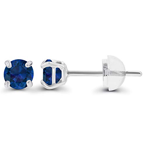 Solid 14K Gold 3mm Round Prong Set Hypoallergenic Genuine Petite Birthstone Stud Earrings - color: Blue Sapphire Created