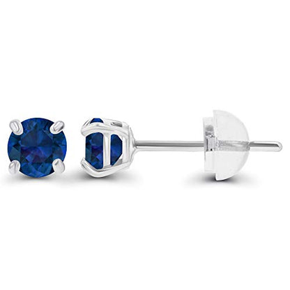 Solid 14K Gold 3mm Round Prong Set Hypoallergenic Genuine Petite Birthstone Stud Earrings - color: Blue Sapphire Created