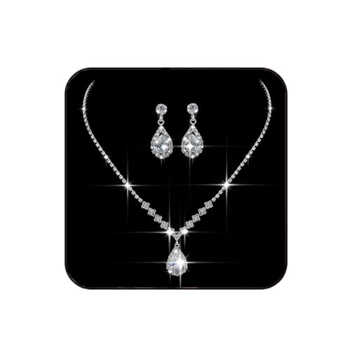JAKAWIN Silver Rhinestone Jewelry Set Wedding Necklace Earrings for Women - color: A Silver