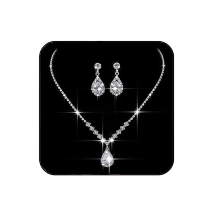 JAKAWIN Silver Rhinestone Jewelry Set Wedding Necklace Earrings for Women - color: A Silver