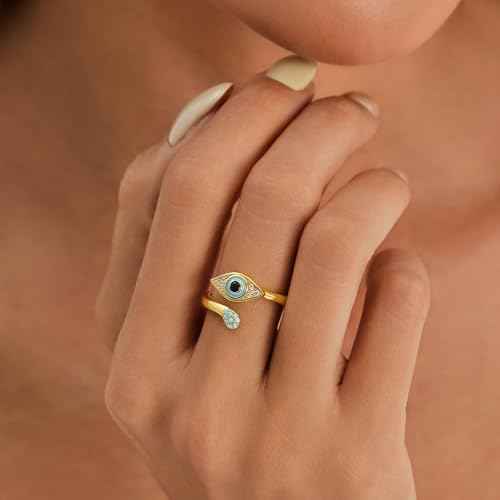 Cicy Bell Evil Eye Rings For Women 18k Plated Dainty CZ Stackable Ring Gift | Hypoallergenic、Brass、Jewelry Gift