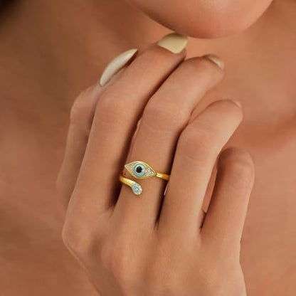 Cicy Bell Evil Eye Rings For Women 18k Plated Dainty CZ Stackable Ring Gift | Hypoallergenic、Brass、Jewelry Gift