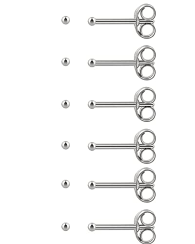 14K Gold Filled Polished Small CZ Pearl Ball Stud Earrings Set for Women Men 20G Surgical Steel Hypoallergenic Piercing Studs for Sensitive Ear, Pack of 6 Pairs - style: S : 1MM Silver Ball Set