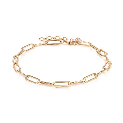 LOYATA Chain Bracelet Gold Link 14K Gold Plated Dainty Pearl Bracelet Simple Jewelry Gift for Women - style: Paperclip