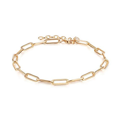 LOYATA Chain Bracelet Gold Link 14K Gold Plated Dainty Pearl Bracelet Simple Jewelry Gift for Women - style: Paperclip