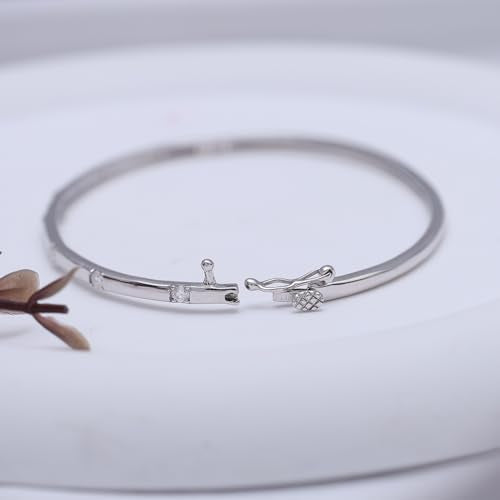 Classic Plain Design & 7 inch Bangle Bracelet for Women | Metal: Sterling Silver|Stone: Moissanite - color: Sparkle Bar