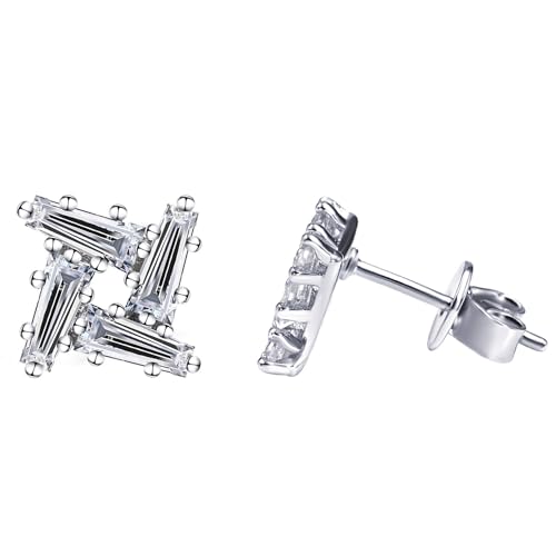 Moissanite Stud Earrings for Women, DF/VVS Clarity, Sterling Silver with 18K White Gold Plated - style: 0.8 Carat Geometric