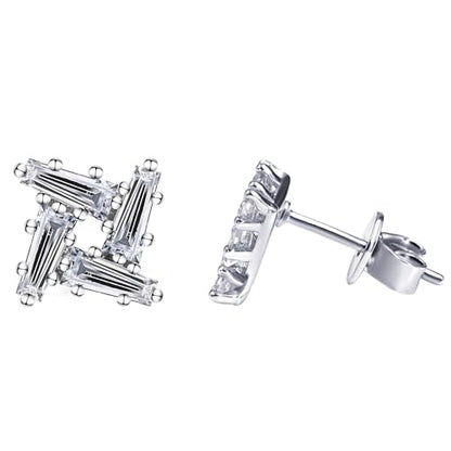 Moissanite Stud Earrings for Women, DF/VVS Clarity, Sterling Silver with 18K White Gold Plated - style: 0.8 Carat Geometric