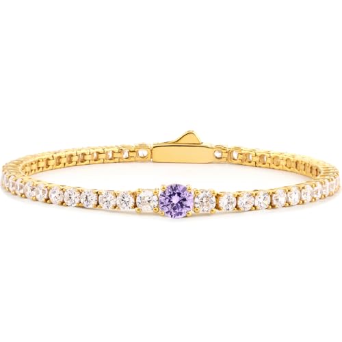 STORYJEWELLERY Birthstone Bracelets for Women, Tennis Bracelets for Women, Gold Plated Cubic Zirconia Bracelet, Lab-Grown Birthstone Jewelry - color: 06. June, size: Length 7"