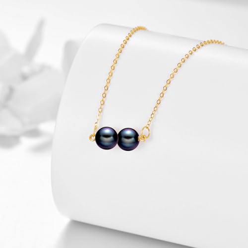 KECHO 14K Real Gold Beads Pendant Necklace Solid Yellow Gold Jewelry Anniversary Birthday Gifts for Women - color: Black Pearl 2