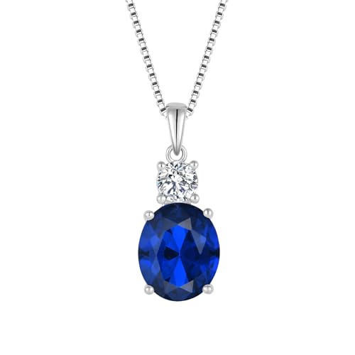 Birthstone Necklace for Women 925 Sterling Silver | Oval Cut Pendant Necklace, Jewelry for Mom Wife - color: Royal Blue