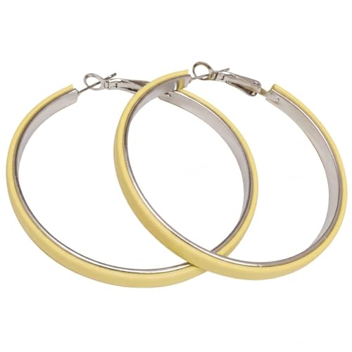 Hoop Earrings for Women Leather Hoop Earrings-Medium/Large Hoops-Lightweight hoop - color: Yellow