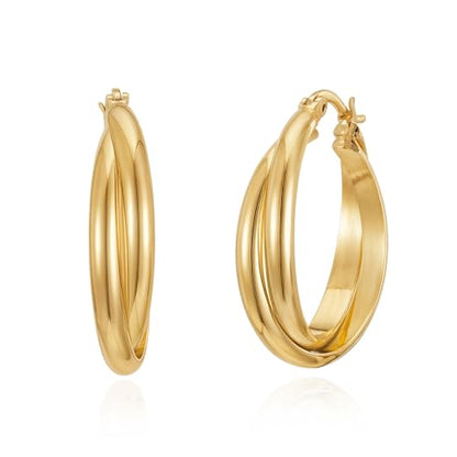 Gold Hoop Earrings for Women 14K Gold Plated Chunky Huggie Hoops Simple Cute Earrings Minimalist Jewelry for Women Gifts - style: Double