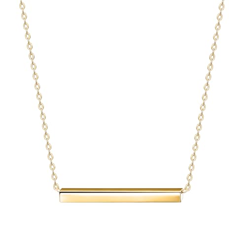 Dainty 18K Gold Plated Horizontal Bar Necklace for Women, Minimalist Tiny Stick Pendant Adjustable Layering Daily Jewelry Gift - color: A Solid Bar