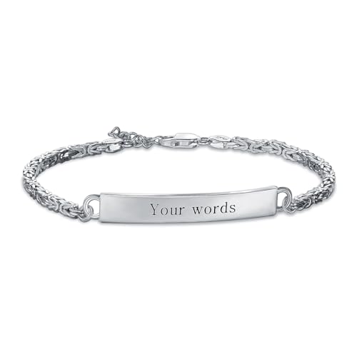 Custom Engraved Byzantine Sterling Silver Bracelet Personalized Bracelet - Custom Name Bracelets for Mom, Wife or Her - Perfect for Birthday, Christmas or Mother's Day Gift - style: Byzantine Bracelet 7+1