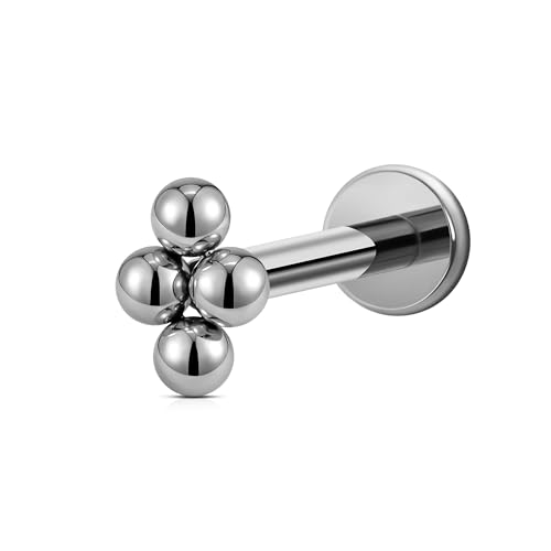1PC ASTM F136 Titanium Mini Threadless Flat Back Stud 18G 6mm 8mm for Conch Helix Flat Tragus Labret - color: Diamond Cluster - Tit