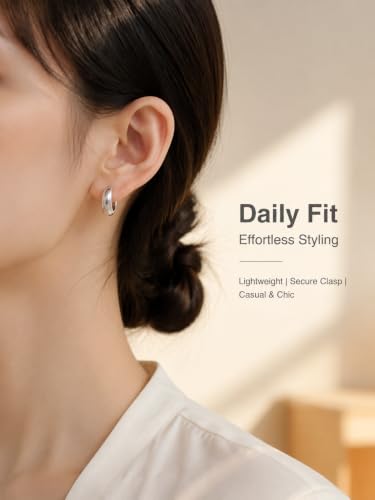 Chunky Small Hoop Earrings for Women 14mm/16mm/19mm Stainless Steel Huggie Earrings Everyday Jewelry Gift for Wife Mom, with Gift Box - color: Silver 19mm