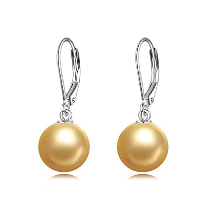 925 Sterling Silver Pearl Leverback Earrings Dangle Drop Jewelry Gifts for Women - style: Gold Pearl