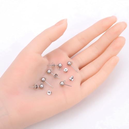 50pcs Adabele 316 Grade Surgical Stainless Steel Hypoallergenic Earring Posts 5mm Ball Post Open Ring 50pcs Earnut Backs DIY Earrings Jewelry Making SEF218-5 - size: 5mm (0.2 Inch) Ball Post
