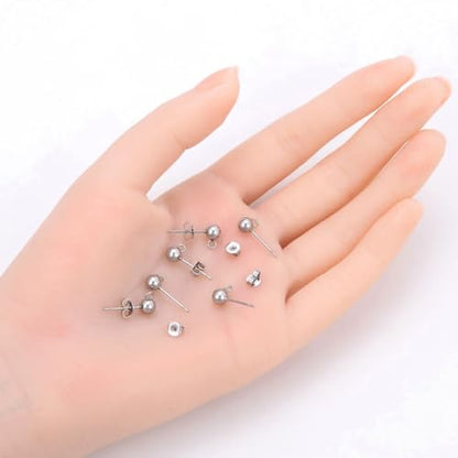 50pcs Adabele 316 Grade Surgical Stainless Steel Hypoallergenic Earring Posts 5mm Ball Post Open Ring 50pcs Earnut Backs DIY Earrings Jewelry Making SEF218-5 - size: 5mm (0.2 Inch) Ball Post