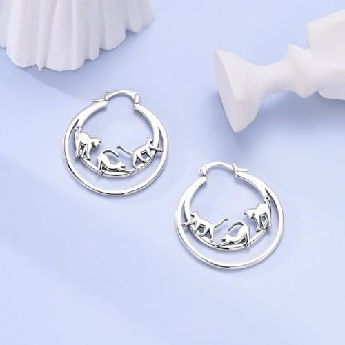 NARMO 925 Sterling Silver Earrings for Women Hypoallergenic Hoop Earrings - color: Cat Life