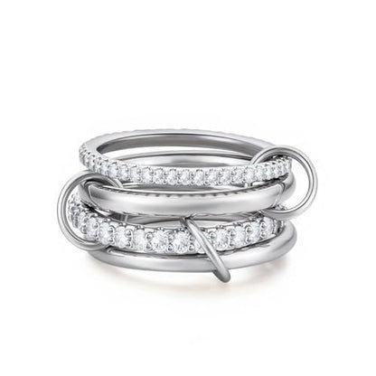 14K Gold Plated Interlocked Stackable Rings for Women Non Tarnish,Gold and Silver Cubic Zirconia Statement Rings Set,Mixed Metals Ring Two-Toned Connected Bands Stacking Jewelry - color: 4*silver rings