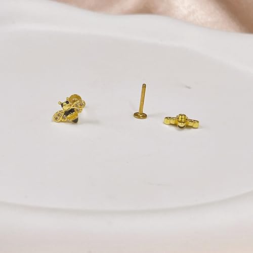 Cute Honeybee Cartilage Labret Monroe Stud Earrings 316L Surgical Stainless Steel Crystal Cubic Zirconia Bee Tragus Conch Helix Studs Lip Nose Rings Fashion Body Piercing Bar 6mm 8mm Length Jewelry Gifts for Women Girls 16G - color: 8mm