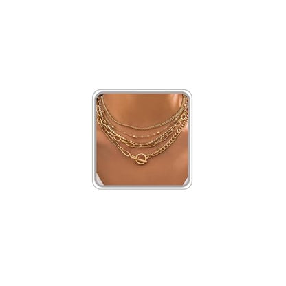 Otxas Layered Gold Necklaces for Women Non Tarnish Chunky Necklace | Stacked Necklaces for Women Heart Pendant Toggle Necklace Paperclip Chain Necklaces for Daily Wear, Party, Gift - style: Style 8