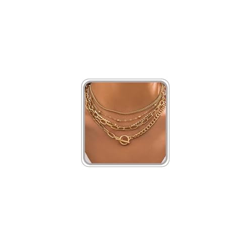 Otxas Layered Gold Necklaces for Women Non Tarnish Chunky Necklace | Stacked Necklaces for Women Heart Pendant Toggle Necklace Paperclip Chain Necklaces for Daily Wear, Party, Gift - style: Style 8