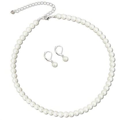 S SUSANN Costume Layered Twisted Gold Pearl Necklace Choker Chunky Glass Statement Pearl Necklace and Earring set, good gift for women Faux pearl necklace set - style: 7MM Silver Milk White Pearl