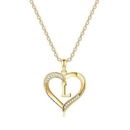 Yesteel Heart Initial Necklaces for Women, 14K Gold Plated Cubic Zirconia Heart Pendant Necklace, Dainty Initial Charm Necklace Letter A to Z Jewelry for Women Girls - style: L